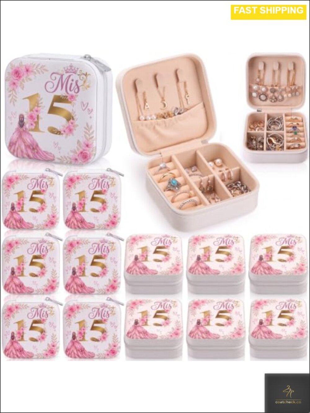PU Leather Travel Jewelry Case Set 12 Quinceanera Party Favor Gift Boxes